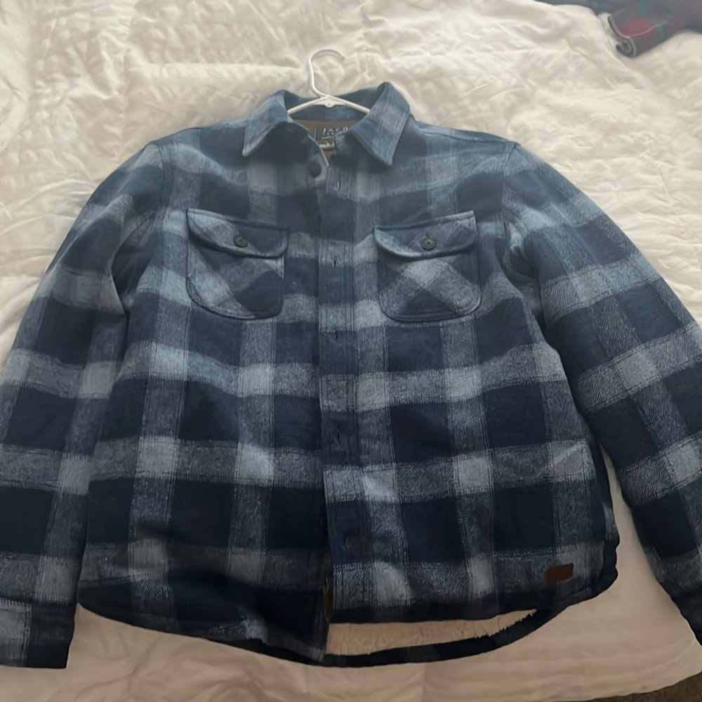 Men’s Large Fur lined blue plaid flannel jacket